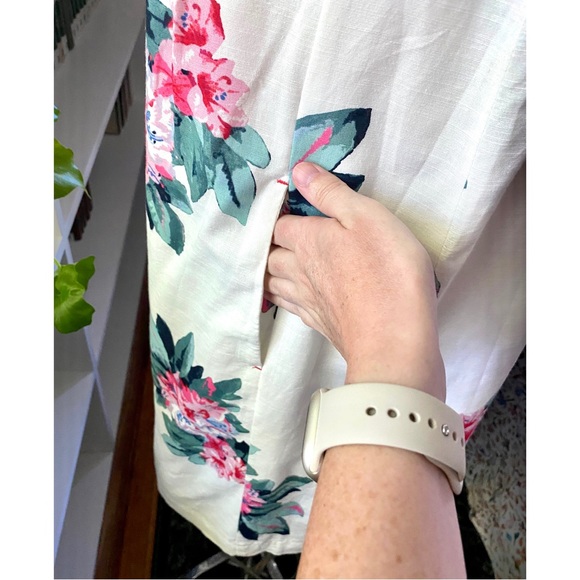Joules Fifi Cotton Linen Blend Short Sleeve Floral Shift Dress with Pockets - Picture 12 of 16